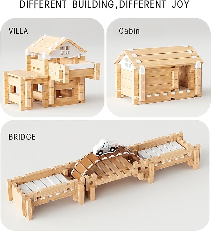 105Pcs Wooden Building Blocks Construction Set for Kids Ages 3-8,Preschool Learning Toys for Toddlers, Boys & Girls Birthday Gift, Educational STEM Toy