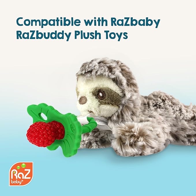 RaZbaby RaZberry Silicone Teether Pacifier – Teething Relief for Infants, Food-Grade, BPA-Free, Hands-Free Design, Natural Berrybumps Fruit Texture for Sensory Development, Freezable – Mint
