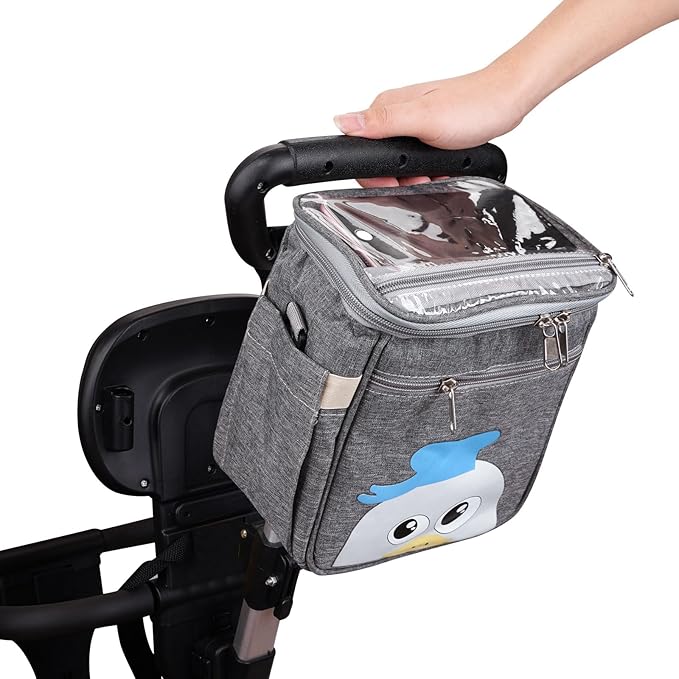 Baby Stroller Organizer Bag,Small Diaper Bag - Universal Stroller Organizer With Insulated Cup Holder,Pocket With Baby Wipes Dispenser,Adjustable Shoulder Strap(Deep Grey)