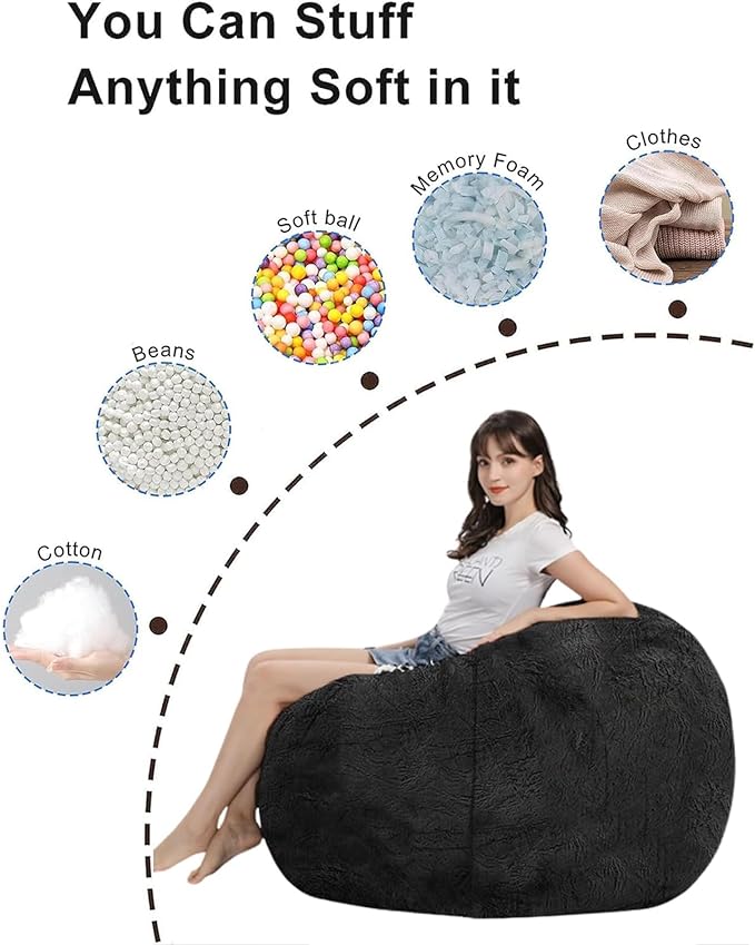 (Cover only, No Filler) Giant Fur Bean Bag Chair Cover(Cover only, No Filler) for Kids Adults, Living Room Furniture Big Round Soft Fluffy Faux Fur Beanbag Lazy Sofa Bed Cover (Wine Red, 7FT)