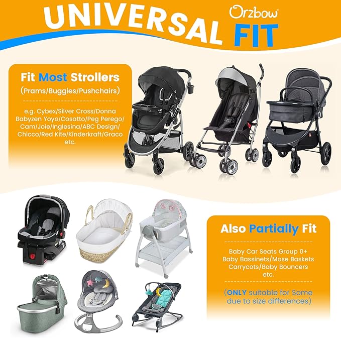 Orzbow 2-in-1 Baby Mosquito Net with UPF50+ Sunshade for Stroller, Breathable Stroller Mosquito Netting Privacy Cover with Two-Way Zipper & Storage Bag for Bassinet, Car Seat & Carrycot, Grey