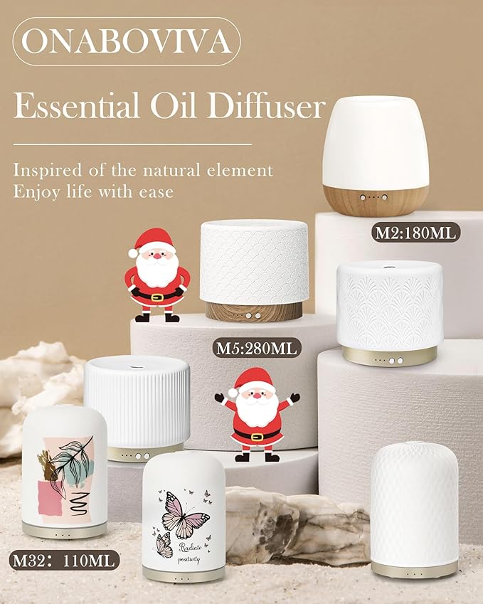 280ml Ceramic Essential Oil Diffuser,Ultrasonic Cool Mist Decorative Aromatherapy Diffuser with Auto Shut-Off,Quiet Operation,3 Timer Settings for Large Rooms,Home,Office,SPA,Yoga & Bedroom