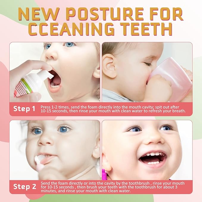 Foam Toothpaste Kids,Foaming Toothpaste Kids for U Shape Toothbrush,Travel Friendly,Deeply Cleaning Gums,Kids Oral Care Toothpaste,2PCsx60ml (Strawberry &Orange)