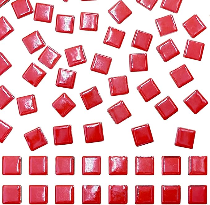 100 Pieces Ceramic Mosaic Tiles 3/5" Square Shapes Mosaic Ceramic Pieces Stained Ceramic Tiles Supplies for Crafts Beginner Mosaic Project Stepping Stones Mosaic Birdhouse Decor - Red