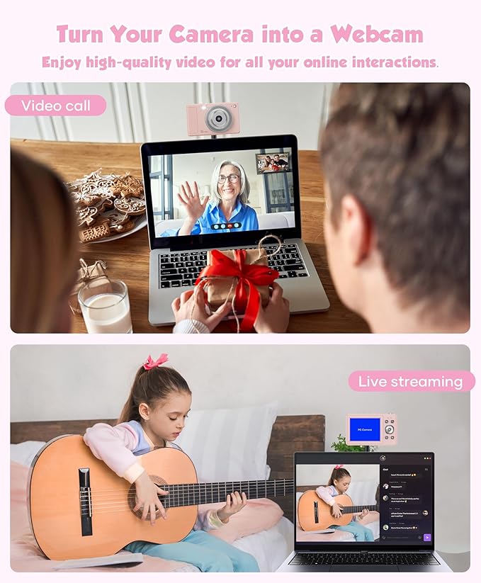 WONNIE Digital Camera 56MP, FHD 1080P Point & Shoot Camera with 32GB SD Card, 2 Batteries, and Lanyard, Ideal for Kids & Teens, Suitable Gift for Girls,Pink, 2-Pack