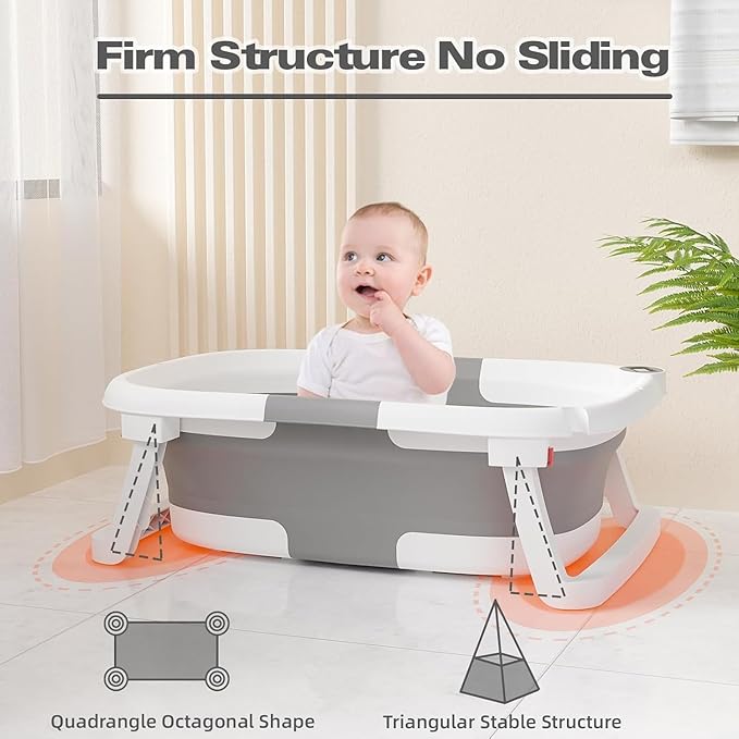 Collapsible Baby Bathtub,Baby Bath Tub with Soft Cushion & Thermometer,Baby Bathtub Newborn to Toddler 0-36 Months,Portable Travel Baby Tub