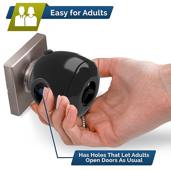 Door Knob Safety Cover for Toddlers (6 Pack) Hard-to-Remove Dual-Lock Door Handle Covers for Toddlers - Reusable Baby Proof Door Knob Locks - Installs Easily, No Tools Needed (Black)