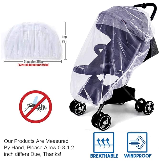 Mosquito Net for Stroller - Protective 2Packs Perfect Bug Net for Strollers, Bassinets, Cradles, Playards,Pack N Plays and Portable Mini Crib (White+Grey)