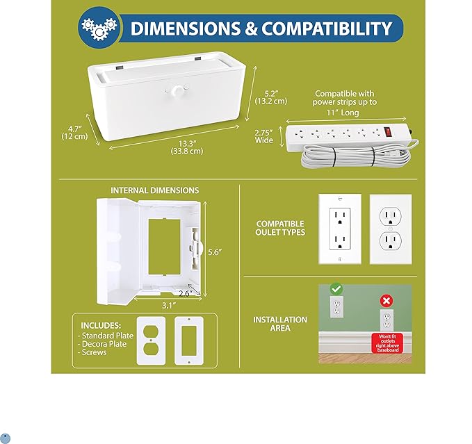 Power Strip Cover and Outlet Cover Box - Effectively Baby Proofs Power Strip on Floor or Wall, Protects Small Hands & Fingers, Cover Box and Outlet Cover Box
