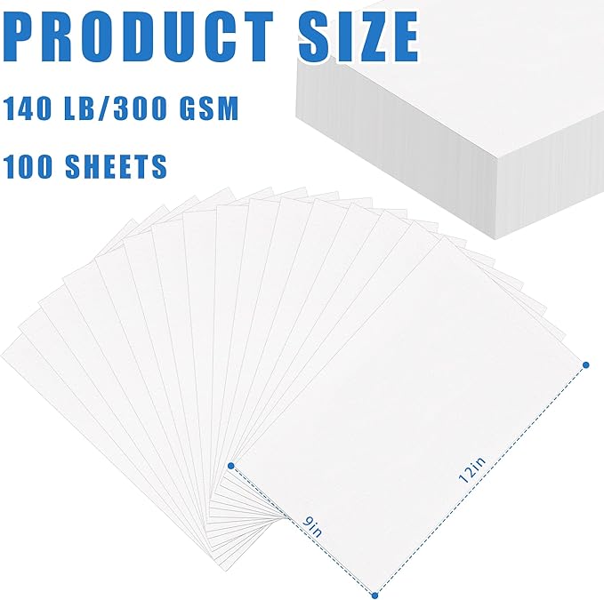 100 Sheets Cotton Watercolor Paper Bulk, 9" x 12" 140 lb/300 GSM Cold Press Water Color Paper White Paint Paper Suitable for Kids Adult Watercolor Drawing