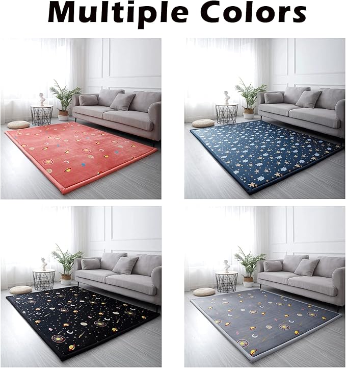 Loartee Coral Velvet Area Rug - 1" Thick Memory Foam Baby Play Mat, Washable Toddler Carpet, Home Decor for Living Room, Nursery, Kids Bedroom, Astral Gray, 4'11"x4'11"