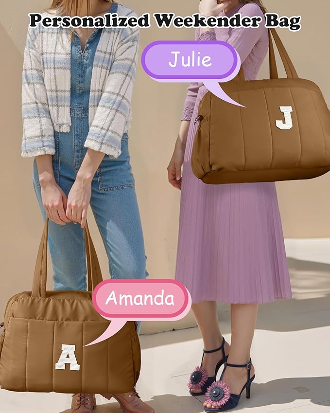 Duffle Bag with Letter, Carry On Bags for Women,Gifts for Her-Overnight Bag with Wet Pocket,Lightweight Travel Bags Personalized Gym Tote with Makeup Pouch