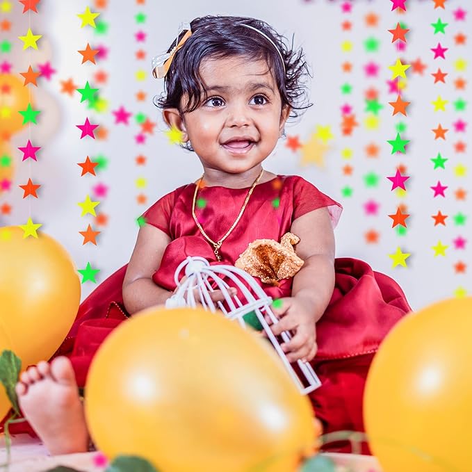 108ft Neon Glow Party Star Paper Garland UV Glow in The Dark Party Supplies Garlands Neon Paper Streamers for Blacklight Fluorescent Supplies for Birthday Wedding Decorations