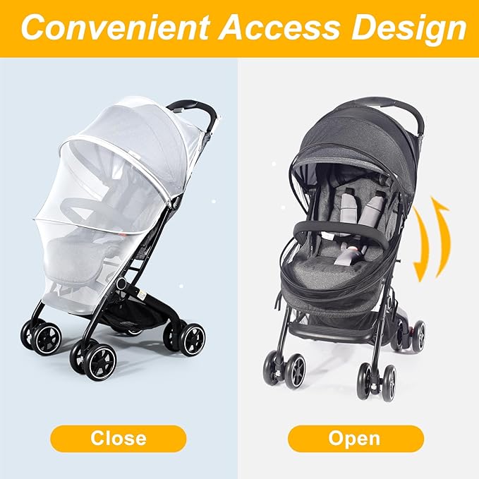 Mosquito Net for Stroller, Universal 3D Baby Bug Net with Two-Way Zippers & Storage Bag, Breathable & Foldable Netting for Stroller,Cradle(White)