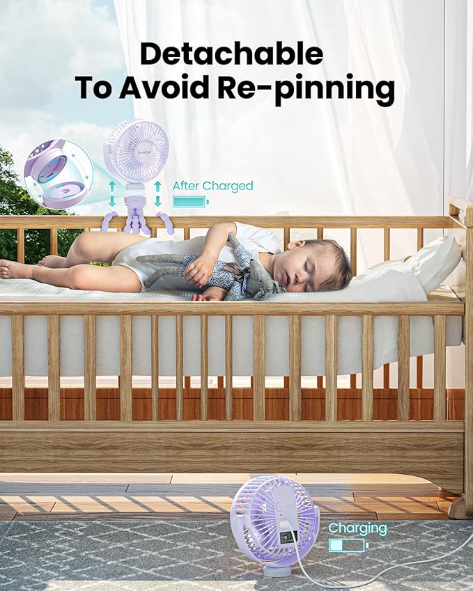 Gaiatop Mini Electric Fan with 360 Rotation, 5.5mm Gaps, Rechargeable Battery, 3 Speeds, Purple