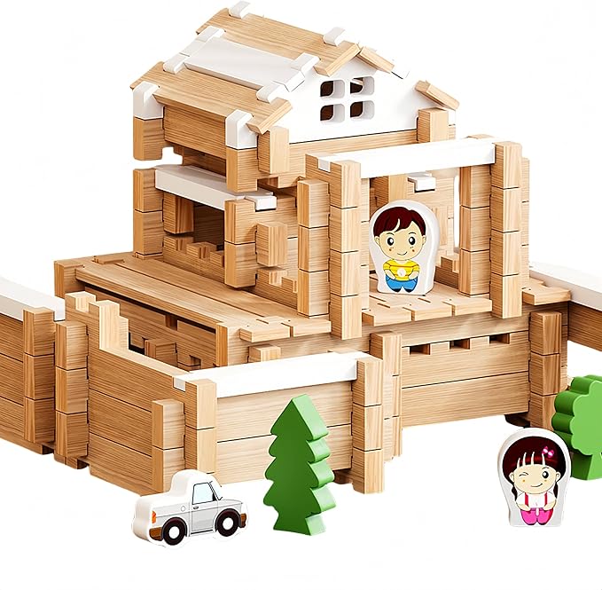 105Pcs Wooden Building Blocks Construction Set for Kids Ages 3-8,Preschool Learning Toys for Toddlers, Boys & Girls Birthday Gift, Educational STEM Toy