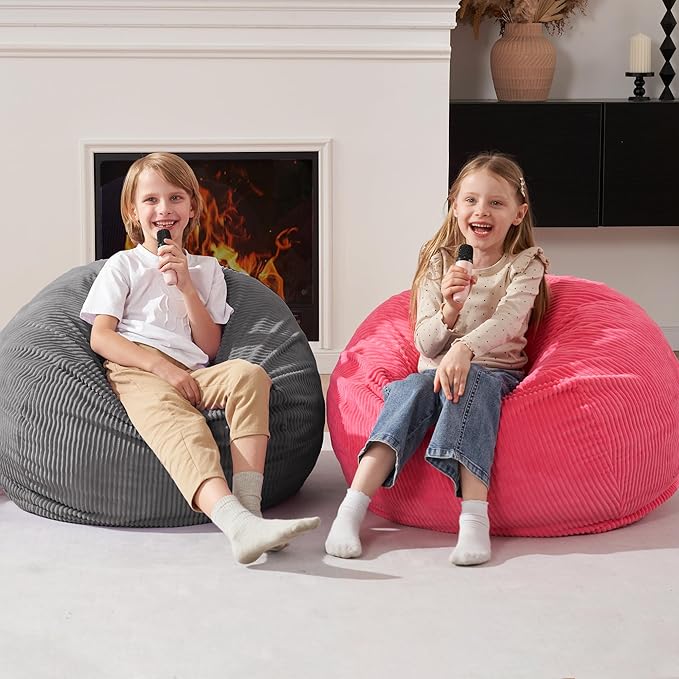 Homguava 2FT Bean Bag Chair,Teardrop Bean Bags Small Beanbag Chair with Memory Foam Filled and Ultra Soft Corduroy Cover for Living Room, Bedroom (Small,Grey)