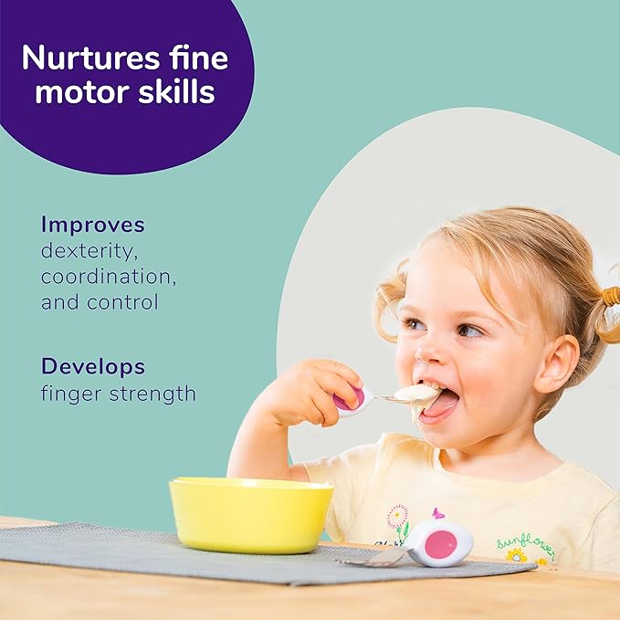 doddl Toddler Utensils, Ergonomic Fork Spoon and Knife Set for Self Feeding, Stainless Steel Silverware for 1-3 Year Olds, BPA Free, Dishwasher Safe (Aqua)