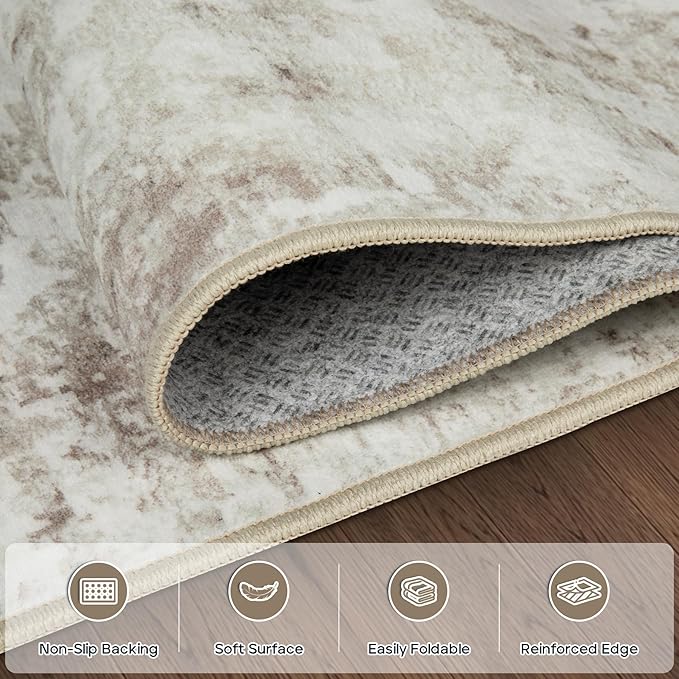 10x14 Area Rugs Large Living Room Rug Washable: Modern Abstract Rug Indoor Modern Carpet Non Slip for Dining Room Bedroom Nursery Home Office Beige