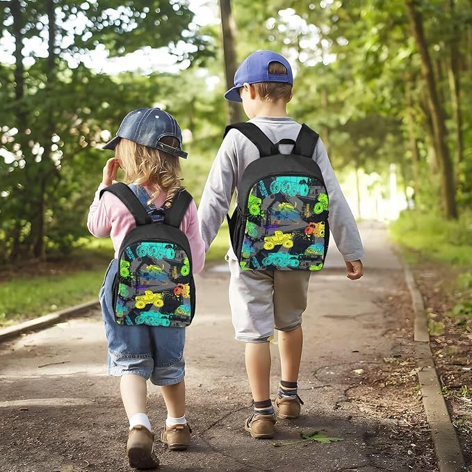 Colorful Monster Truck Toddler Backpack Waterproof Mini Backpack Boys/Girls Cute Small Kindergarten Pre School Bag