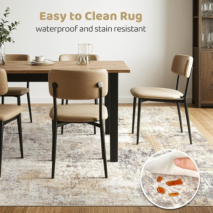 10x14 Area Rugs Living Room: Washable Large Abstract Modern Soft Rug Stain Resistant Indoor Floor Non Slip Accent Carpet for Bedroom Nursery Playroom Office Dining Room Dorm Home House- Gray Gold