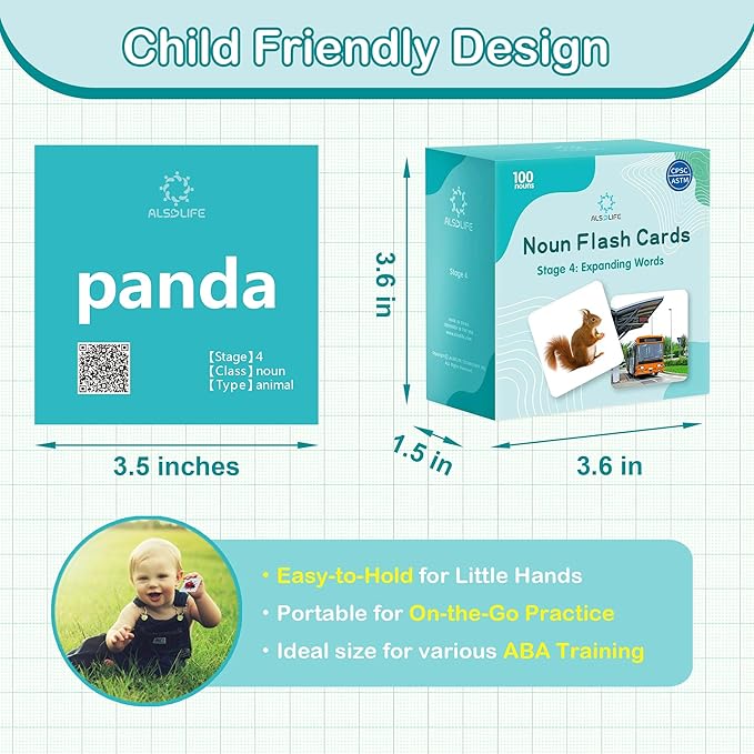100 Nouns Flashcards, High-frequency Vocabulary Flash Cards for Toddlers 3-4, Intermediate Level Speech Therapy Materials, Sturdy and Durable Picture Cards for Autism Learning and ABA Therapy