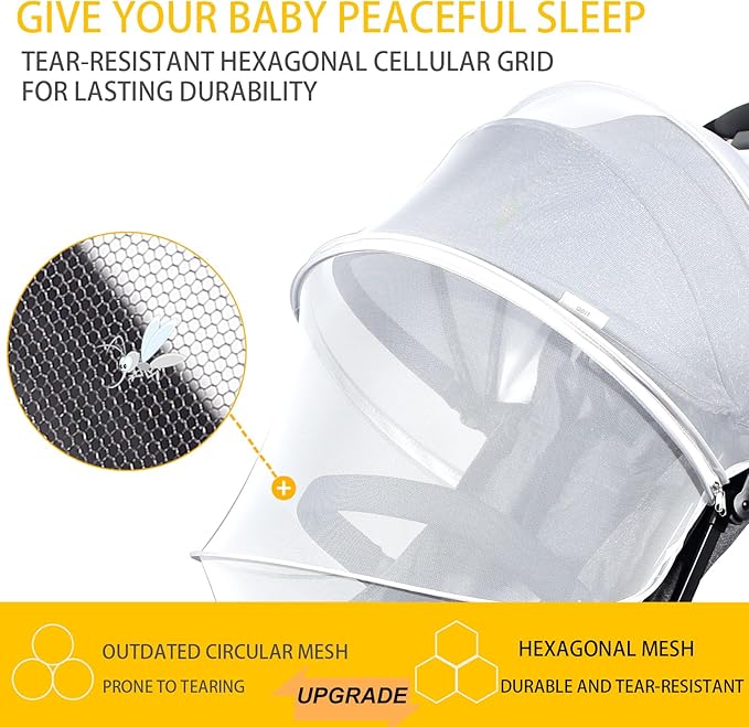 Mosquito Net for Stroller, Universal 3D Baby Bug Net with Two-Way Zippers & Storage Bag, Breathable & Foldable Netting for Stroller,Cradle(White)