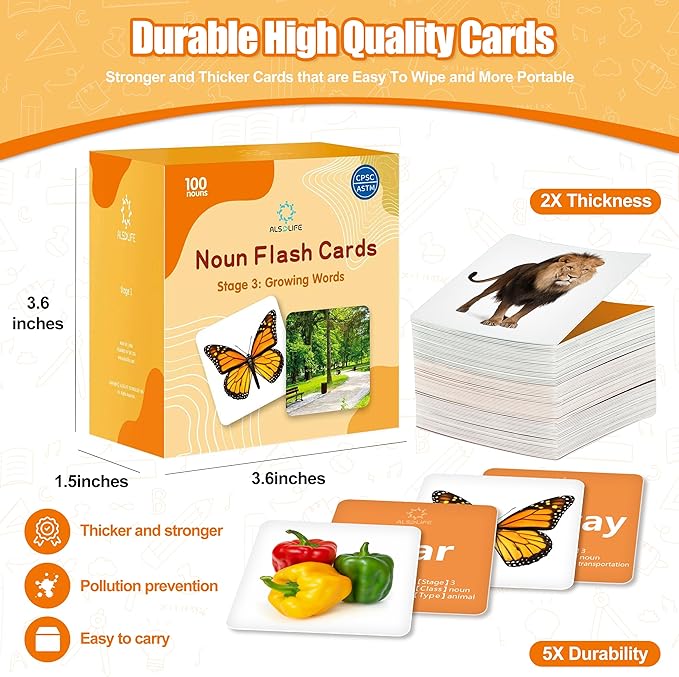 100 Nouns Flashcards, Key Vocabulary Flash Cards for Toddlers 2-3, Sturdy and Durable Speech Therapy Materials Flash Cards for Autism Learning, ABA Therapy| Special Education Must Have