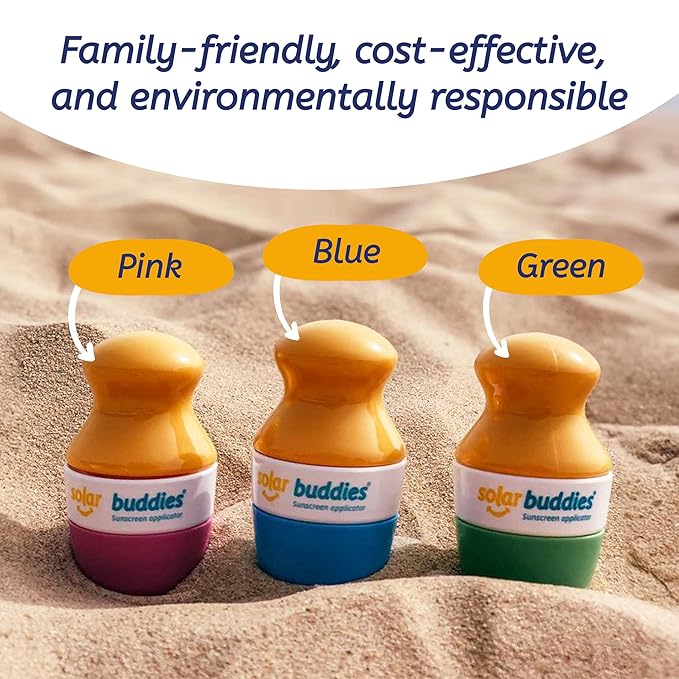 Solar Buddies Sunscreen Applicator - Single Purple - Refillable Roll on Sponge Sunscreen, Suncream & Lotion Applicator For Kids, Adults & Families - Holds 3.4fl oz, Perfect Size for Travel