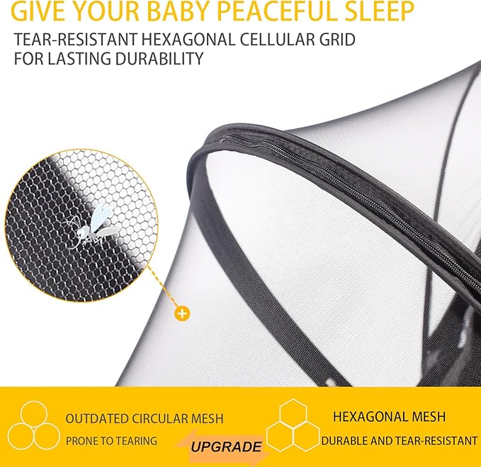 Mosquito Net for Stroller, Universal 3D Baby Bug Net with Two-Way Zippers & Storage Bag, Breathable & Foldable Netting for Stroller, Bassinet,Cradle(Black)