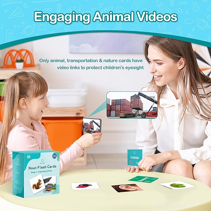 100 Nouns Flashcards, High-frequency Vocabulary Flash Cards for Toddlers 3-4, Intermediate Level Speech Therapy Materials, Sturdy and Durable Picture Cards for Autism Learning and ABA Therapy
