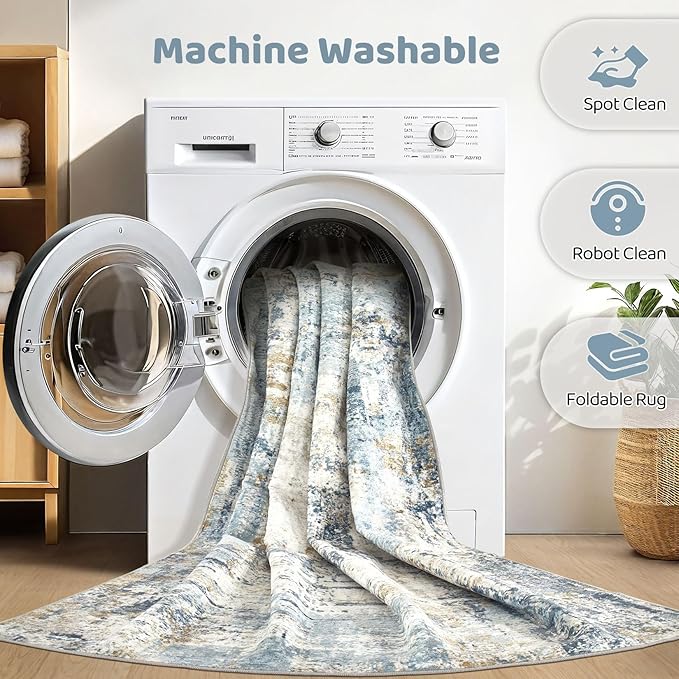 10x12 Area Rug Living Room: Washable Large Abstract Modern Soft Rugs Stain Resistant Indoor Floor Non Slip Accent Carpet for Bedroom Nursery Playroom Office Dining Room Dorm Home House- Light Blue