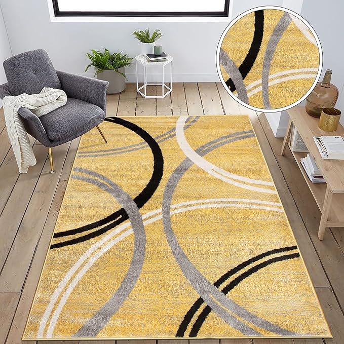 Rugshop Modern Wavy Circles Design Area Rug 5'3" x 7'3" Yellow