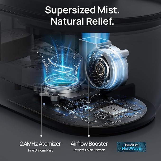 Dreo Top Fill 4L Humidifiers for Bedroom, 36H Runtime, 28 dB Quiet Cool Mist Supersized Air Humidifier for Large Room, Plants, Baby Nursery, Indoor, Night Light, Easy to Clean & Fill, Black