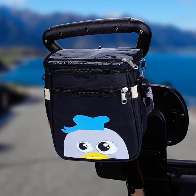Baby Stroller Organizer Bag,Small Diaper Bag - Universal Stroller Organizer With Insulated Cup Holder,Pocket With Baby Wipes Dispenser,Adjustable Shoulder Strap(Black)