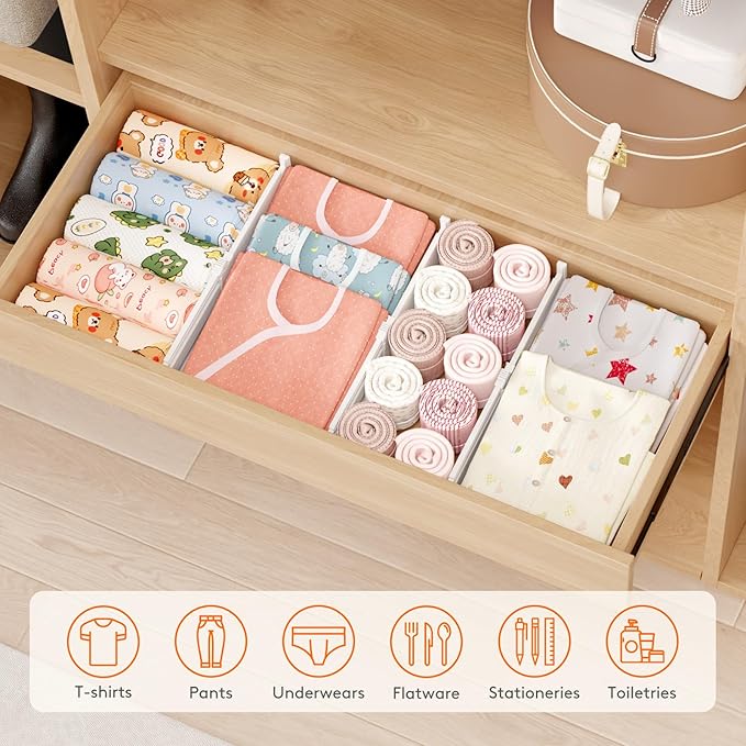 Lifewit 9 Pack Drawer Dividers 4" High, 10.5-16.5" Dresser Drawer Divider, Adjustable Drawer Organizers for Clothes, Plastic Drawers Separators for Dresser, Bedroom, Bathroom, Kitchen, Office