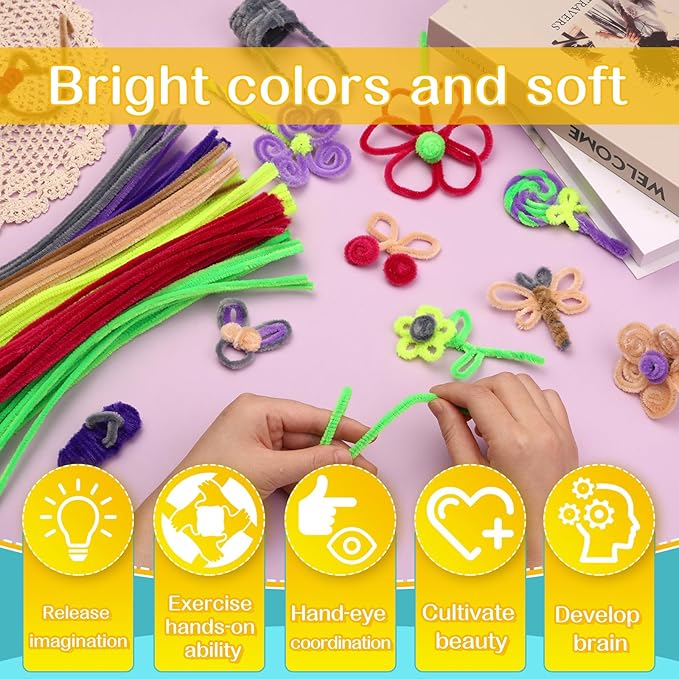 100 Pieces Pipe Cleaners Chenille Stem, Solid Color Pipe Cleaners Set for Pipe Cleaners DIY Arts Crafts Decorations, Chenille Stems Pipe Cleaners (Coffee)