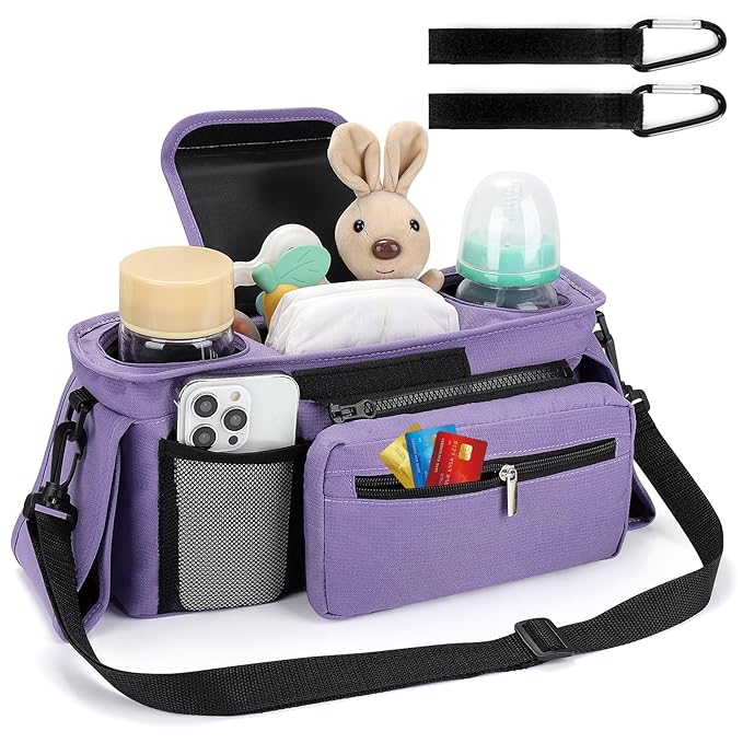 Accmor Universal Stroller Organizer with Insulated Cup Holder Detachable Phone Bag and Shoulder Strap,Stroller Bag Caddy Organizer Fits for Uppababy, Baby Jogger, Britax Strollers