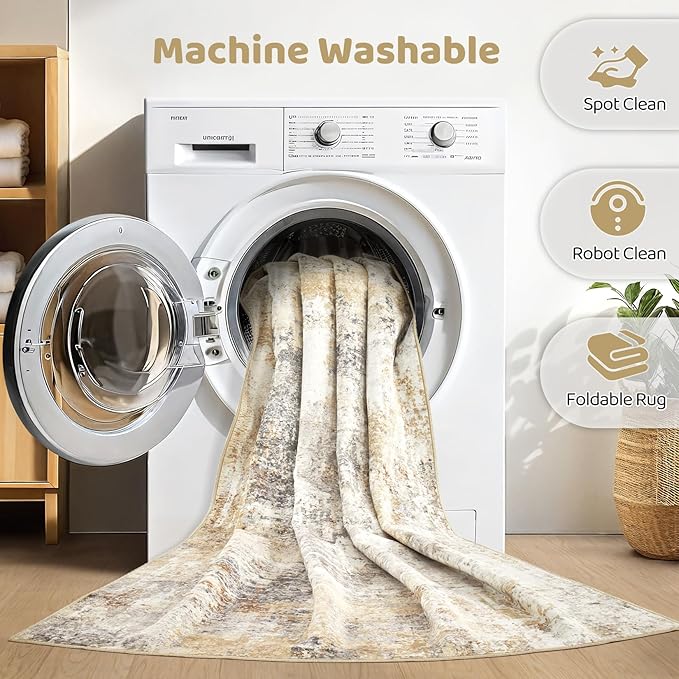 10x12 Area Rug Living Room: Washable Large Abstract Modern Soft Rugs Stain Resistant Indoor Floor Non Slip Accent Carpet for Bedroom Nursery Playroom Office Dining Room Dorm Home House- Gray Gold