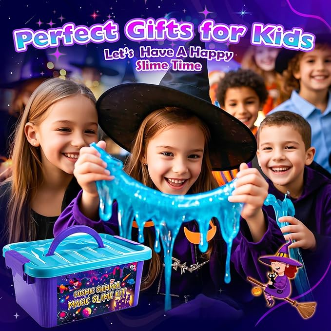 Slime Kit, Magic Galaxy Slime Making Kit with Magic Sticker,Making Butter Slimes Dark Powder to Make Glitter & Galactic Slimes Stress Relief Toys Fun Gifts Toys for 6-12 Year Olds Girls Boys