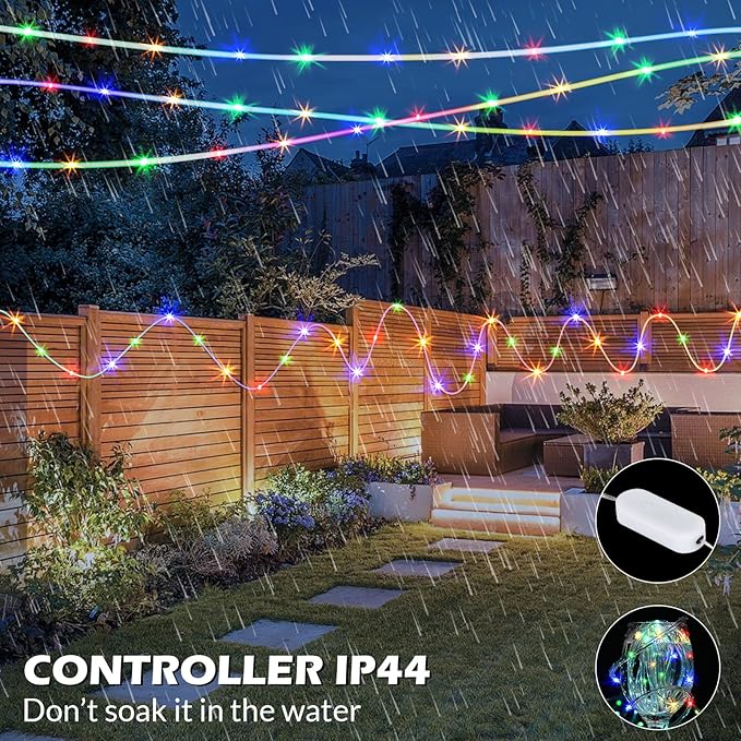 Color Changing Rope Lights 66FT 200 LED Outdoor, String Lights with Plug & Remote | Twinkle Christmas Indoor Bedroom, Waterproof Christmas Lights Outdoor, Rope Lights for Outside,16 Colors