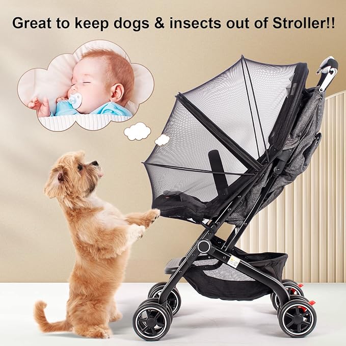 Baby Mosquito Net with Double Zipper Bassinet Stroller Cover for Baby/Stroller/Car Seat/Cradles/Carriers, Easy to Use, Visible Breathable Mesh, Keep Insects/Bugs/Cats Out, Black