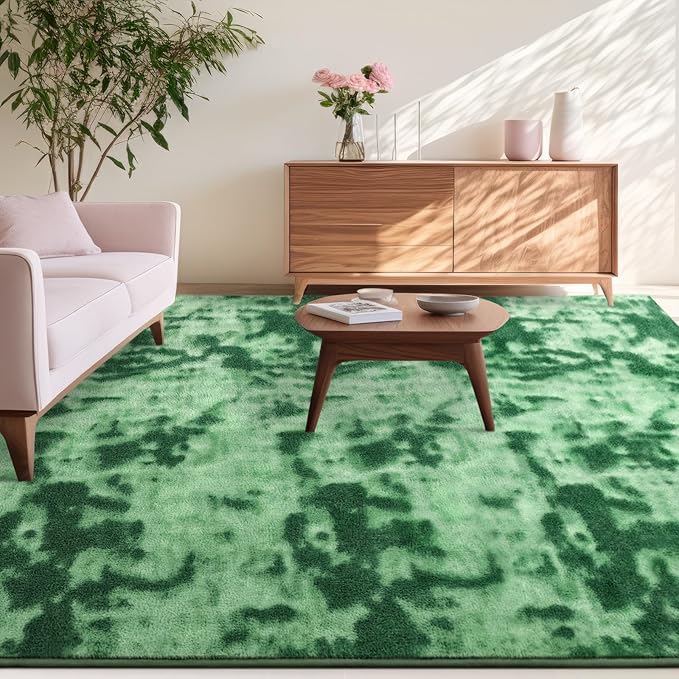 Kimicole 6x9 Washable Area Rugs for Living Room Bedroom, Large Low Pile Ulta-Thin Solid Color Rug, Non-Slip Soft Fluffy Carpet for Nursery Kids Room Dorm Room Home Decor (Green)