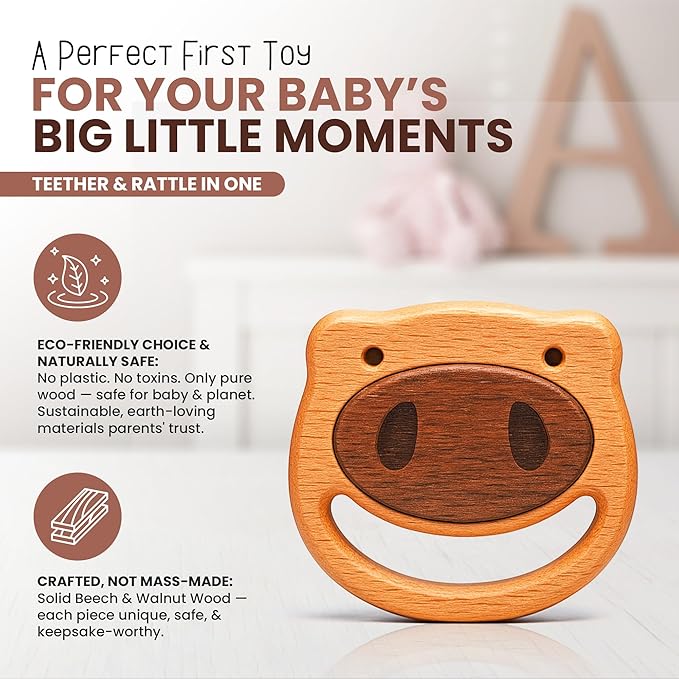 100% Wooden Baby Toy | No Paint, No Plastic | Eco-Friendly Rattle for 0β6 Months
