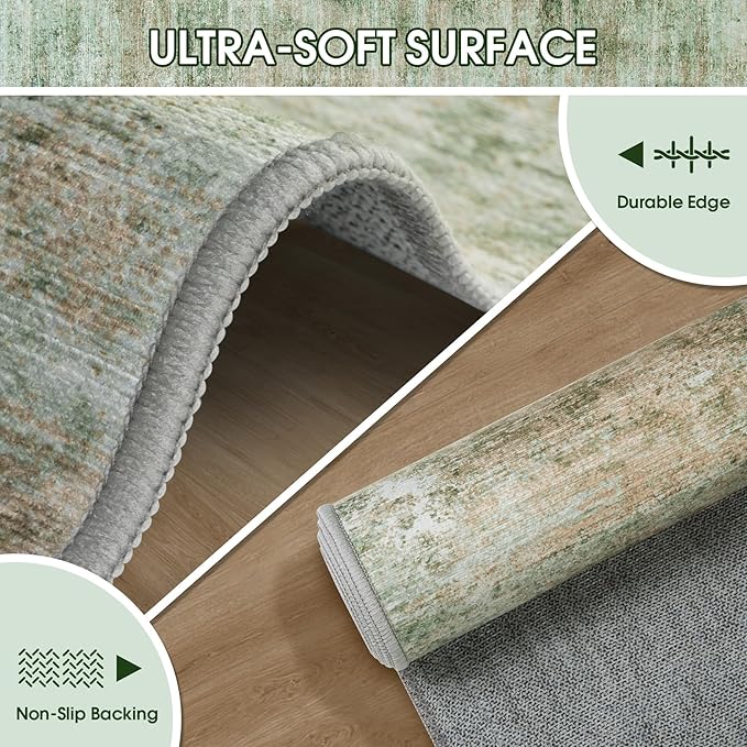 10x14 Area Rugs for Living Room: Soft Abstract Large Area Rug Non-Shedding Anti-Skid Stain Resistant Indoor Floor Modern Washable Rugs for Bedroom Dining Room Nursery Farmhouse Home Office-Green