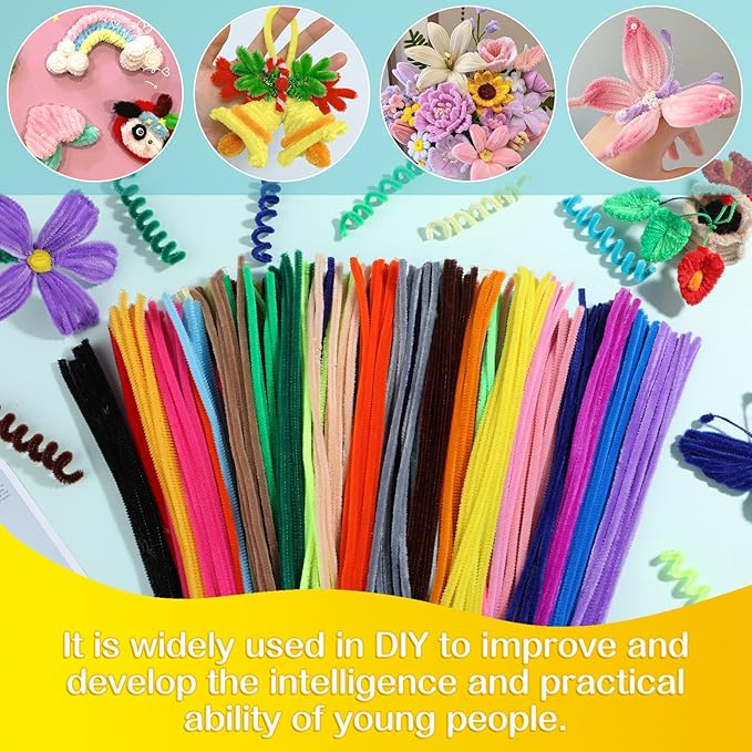 100 Pieces Pipe Cleaners Chenille Stem, Solid Color Pipe Cleaners Set for Pipe Cleaners DIY Arts Crafts Decorations, Chenille Stems Pipe Cleaners (Coffee)