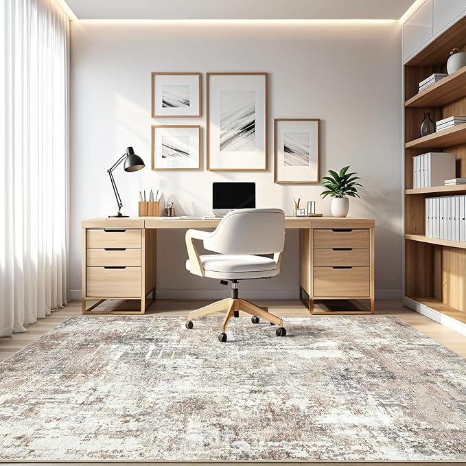 5x8 Area Rug Living Room: Machine Washable Large Abstract Modern Soft Rugs Stain Resistant Indoor Floor Non Slip Accent Carpet for Bedroom Nursery Playroom Office Dining Room Dorm Home House- Brown
