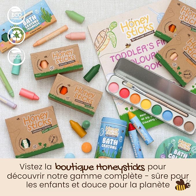 Honeysticks Jumbo Crayons (8 Pack) - Pastel Colored Non Toxic Crayons - 100% Pure Beeswax and Food Grade Colors - Large, Easy to Hold and Use - Preschool Art Supplies for Toddlers/Kids 3-5, 4-8