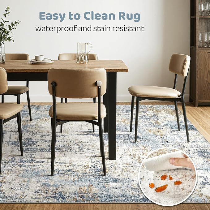 10x12 Area Rug Living Room: Washable Large Abstract Modern Soft Rugs Stain Resistant Indoor Floor Non Slip Accent Carpet for Bedroom Nursery Playroom Office Dining Room Dorm Home House- Light Blue