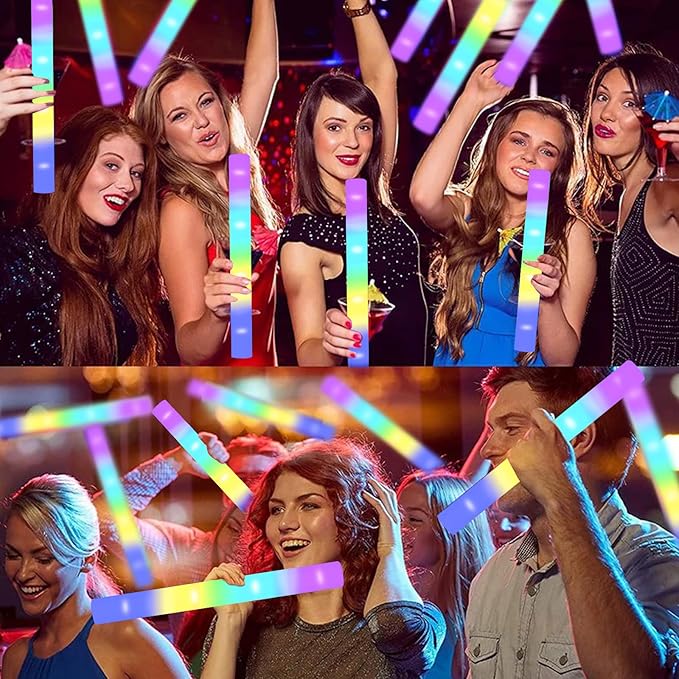 100-Count Foam Glow Sticks Party Pack - 4 Colors, Steady Bright Light Up Sticks for Weddings, Birthdays, Christmas, Halloween | Foam Glow Sticks Bulk Reusable, 6-Hr Glow, Eco-Friendly Foam